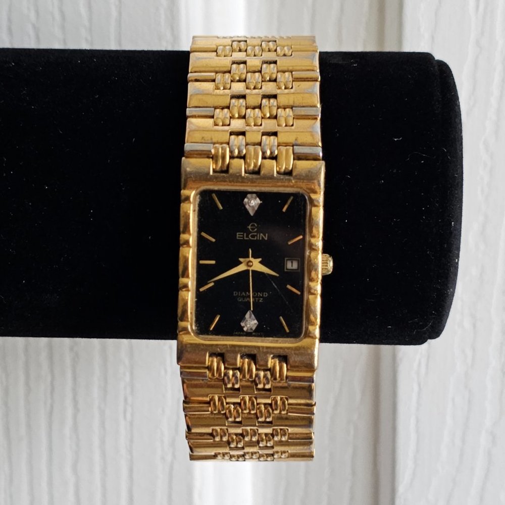 Elgin Black and Gold Tone Diamond Quartz Stainless Steel Watch - Picture 2 of 16